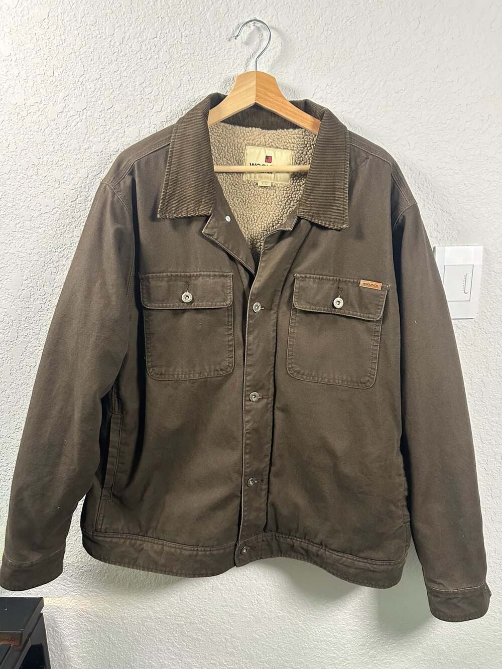 Woolrich Sherpa Lined Canvas Jacket XL Brown